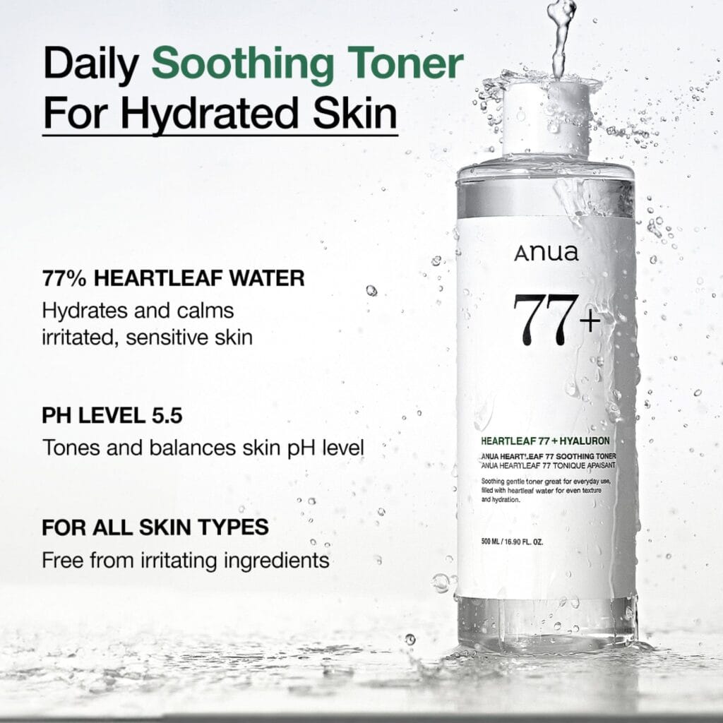 Anua Heartleaf 77 Soothing Toner 500 ml bottle with current 77+ packaging