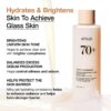 Anua Rice 70 Glow Milky Toner 250 ml bottle in an official brand benefit visual