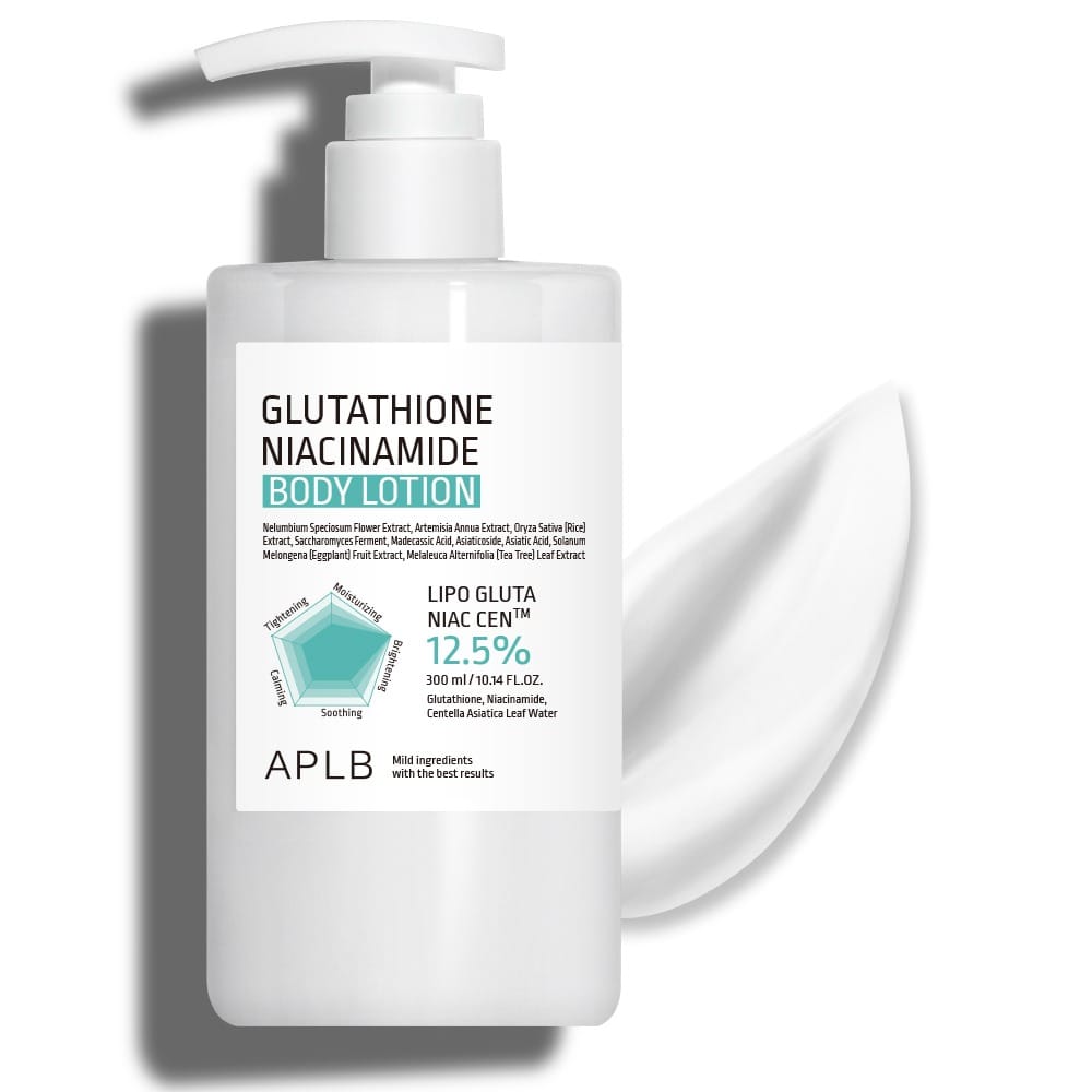 APLB Glutathione Niacinamide Body Lotion 300 ml pump bottle with lotion texture