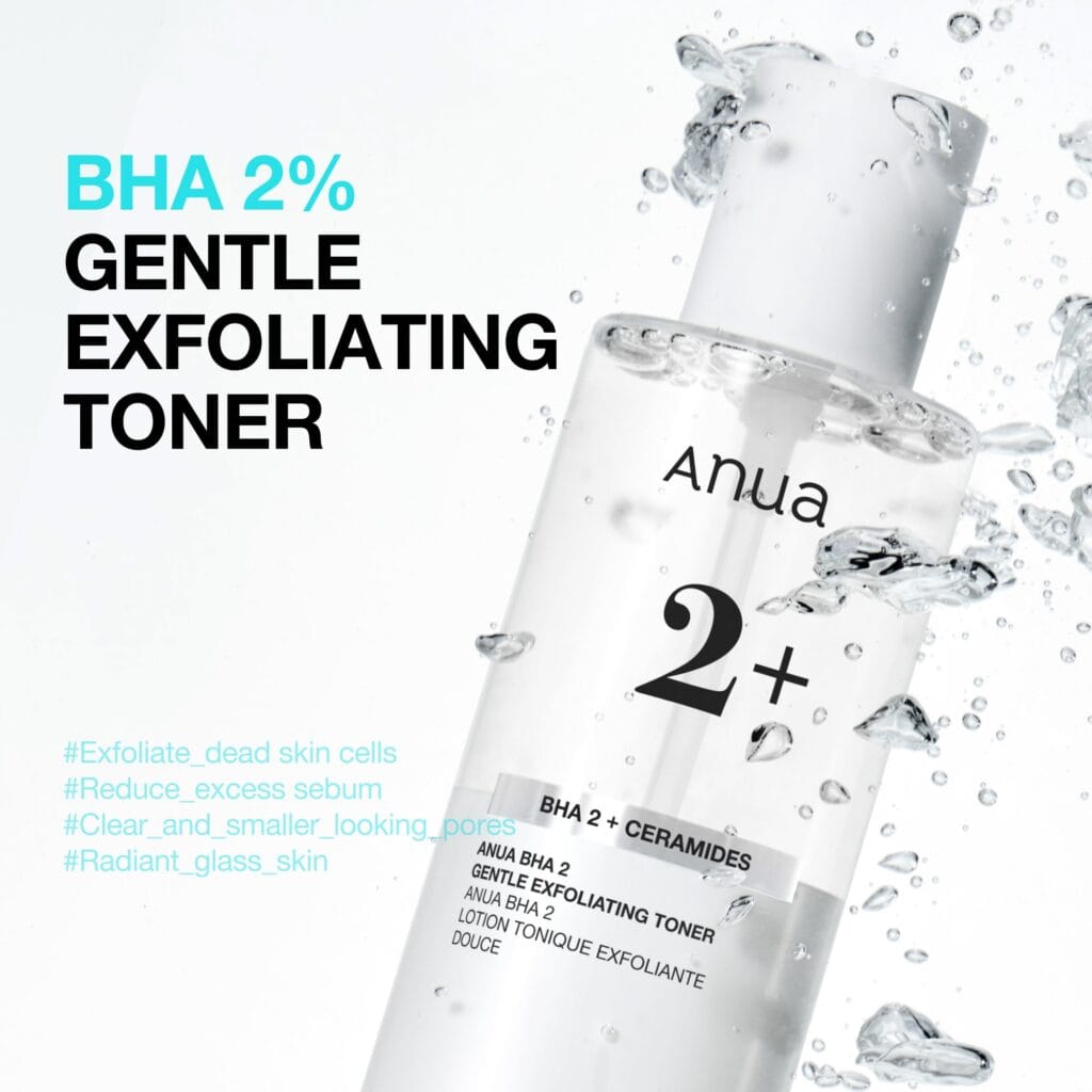 Anua BHA 2% Gentle Exfoliating Toner 150 ml bottle with water splash