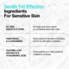 Anua BHA 2% Gentle Exfoliating Toner ingredient graphic highlighting 2% BHA, panthenol, ceramides, tea tree extract and hyaluronic acid
