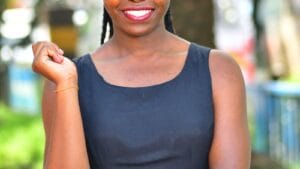 African woman outdoors in Nairobi on a bright sunny day